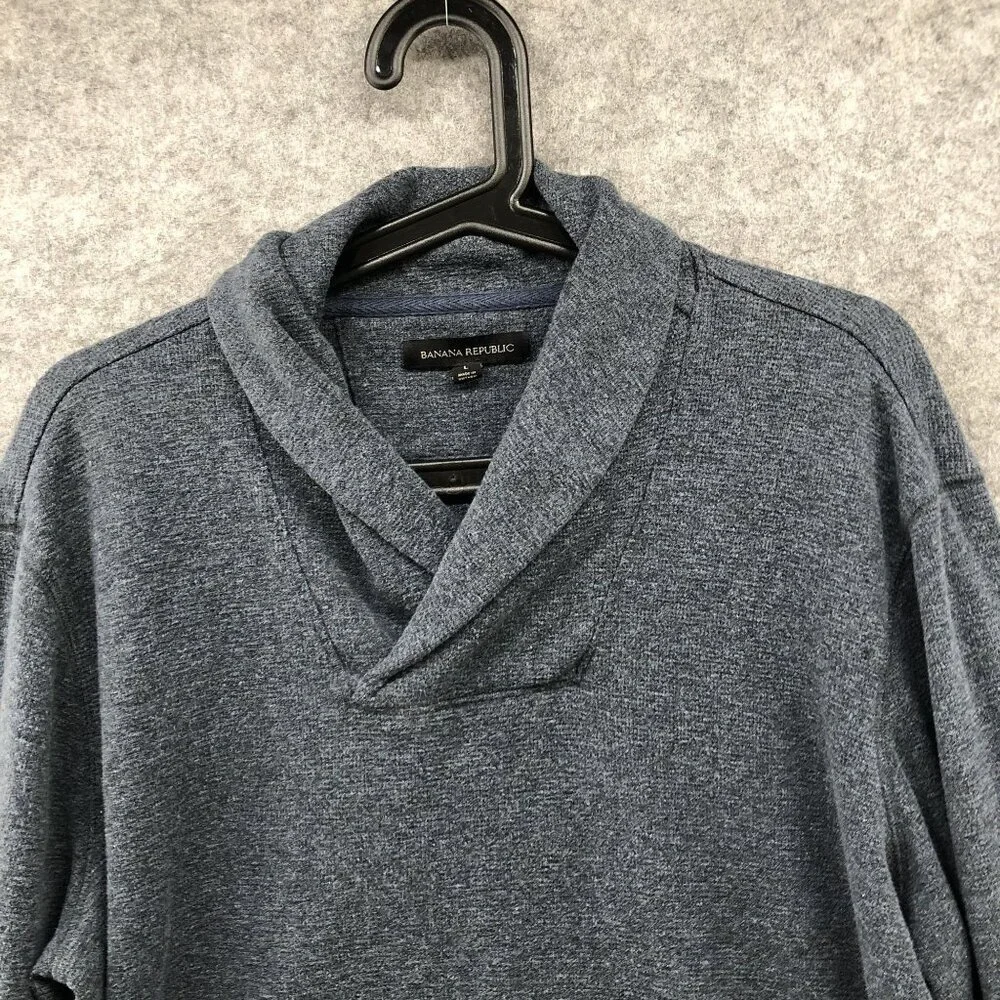 Banana‎ Republic Shawl Collar Sweater Mens L Brushed Waffle Knit Blue Pullover